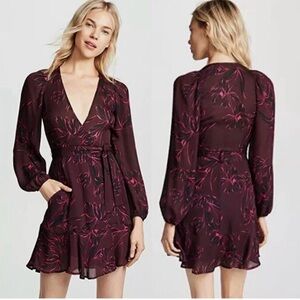 A.L.C. Embry Wrap Silk Dress in Bordeaux & Black Size 6